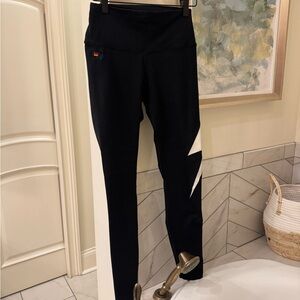 Aviator Nation Black and White Women's Pants (Full Length Hi-rise Bolt Leggings)